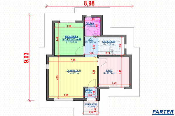 Constructie casa zidarie din caramida moderna cu etaj 140 mp -  plan 2d casa parter