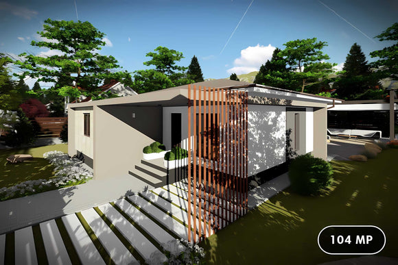 Constructie casa zidarie fara etaj moderna BCA model 104-068 - design exterior casa foto 1