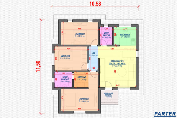 Constructie casa zidarie fara etaj moderna BCA model 104-068 - schite casa imagine