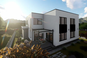 Constructie casa zidarie moderna cu garaj dublu 5 camere 062 - model casa exterior cu piatra imagine 8 thumbnail