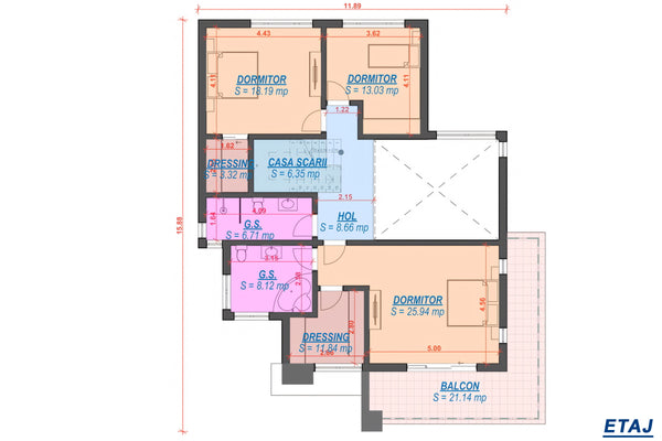 Constructie casa zidarie moderna cu garaj dublu 5 camere 062 - proiect etaj imagine