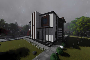 Constructie casa zidarie moderna pe 2 nivele 4 camere garaj - vedere 3D exterior casa cu piscina poza 9 thumbnail