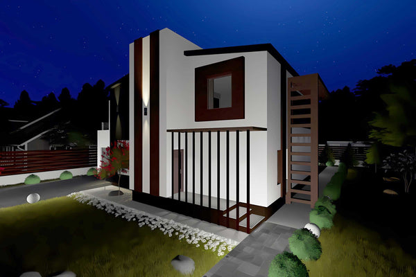 Constructie casa zidarie moderna pe 2 nivele 4 camere garaj - vedere 3D exterior casa cu piscina poza 11