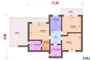 Constructie casa zidarie moderna pe 2 nivele 4 camere garaj - plan partitionare etaj thumbnail