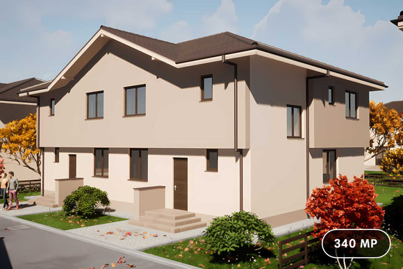 Constructie de casa duplex din zidarie cu etaj 340 mp - design 3D imagine 1