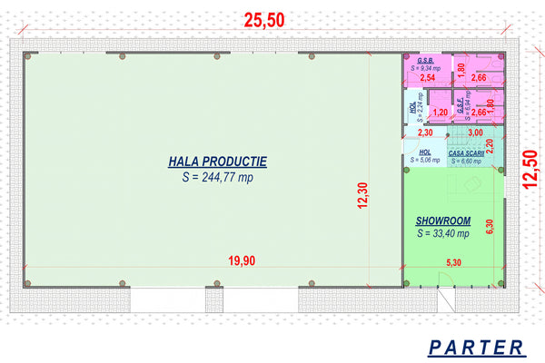 Constructie de hala metalica industriala proiect 387-002 - plan parter