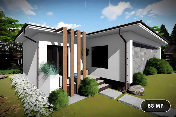 Constructie din caramida casa zidarie mica parter de 90 mp - design 3D casa exterior foto 1