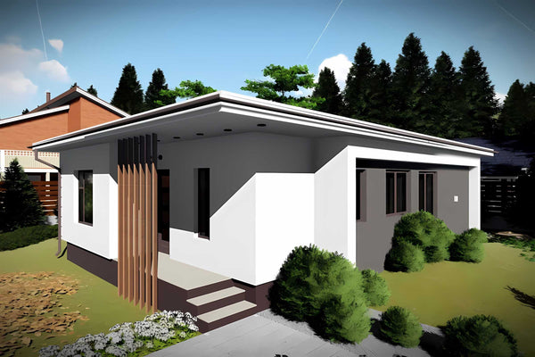 Constructie din caramida casa zidarie mica parter de 90 mp - design 3D casa exterior foto 3