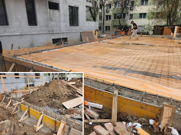 Constructie elevatii fundatie cu termoizolatie si armare placa pentru casa pe structura metalica P+1E