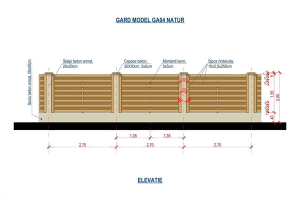 Constructie Gard din Beton si Lemn Model GA04 Natur - proiect gard