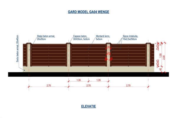 Constructie Gard din Lemn cu Ventilatie Culoare Wenge GA04 - proiect gard