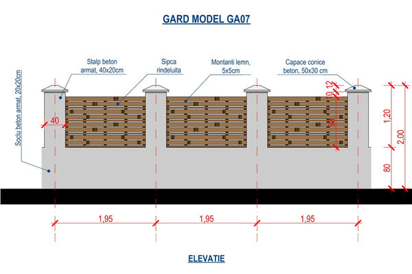Constructie Gard cu Stalpi de Beton si Panouri Lemn GA07 - proiect gard