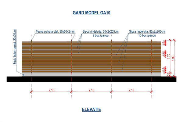 Constructie Gard de Lemn cu Fundatie Model GA10 - proiect gard