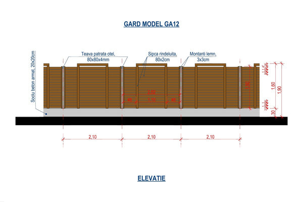 Constructie Gard cu Panouri Lemn si Fundatie Model GA12 - proiect de gard