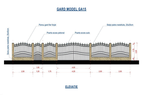 Constructie Gard din Fier Forjat si Piatra GA15 - proiect gard