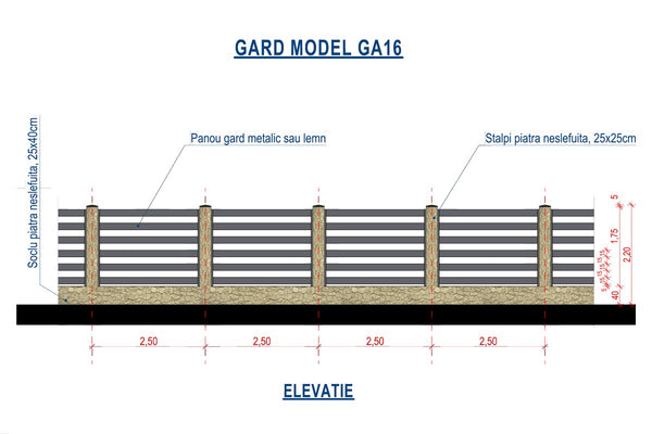 Constructie Gard din Piatra Naturala si Lemn Model GA16 - proiect gard