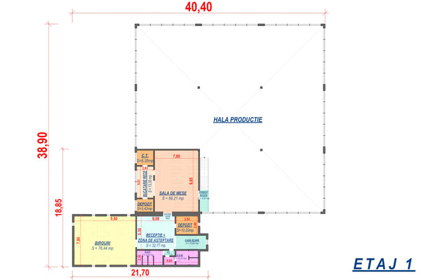 Constructie hala metalica panouri sandwich model 1559-004 - plan etaj 1