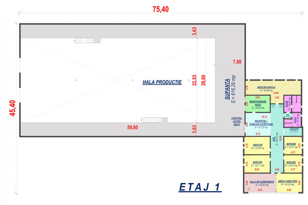 Constructie hala pe structura metalica de productie 3894-003 - plan etaj 1