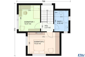 Constructie proiect casa 2 dormitoare cu etaj zidarie plan casa etaj thumbnail
