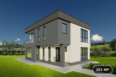 Constructie proiect casa cu geamuri mari din zidarie 200 mp poza 1