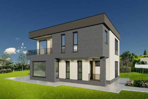 Constructie proiect casa cu geamuri mari din zidarie 200 mp poza 2