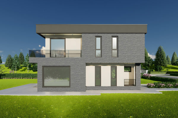 Constructie proiect casa cu geamuri mari din zidarie 200 mp poza 3