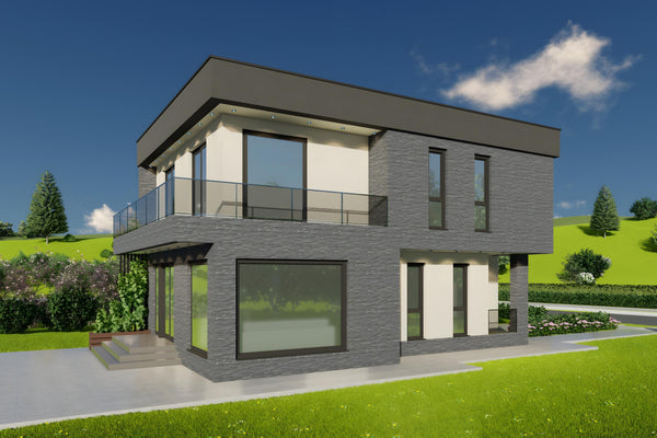 Constructie proiect casa cu geamuri mari din zidarie 200 mp poza 4