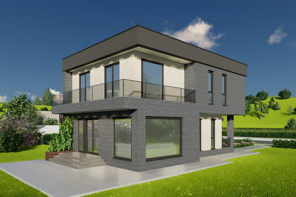 Constructie proiect casa cu geamuri mari din zidarie 200 mp poza 5