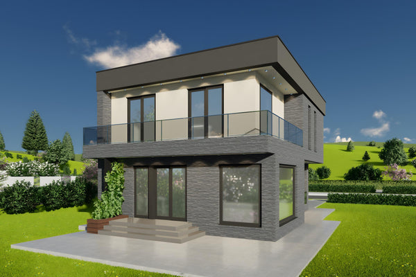 Constructie proiect casa cu geamuri mari din zidarie 200 mp poza 6