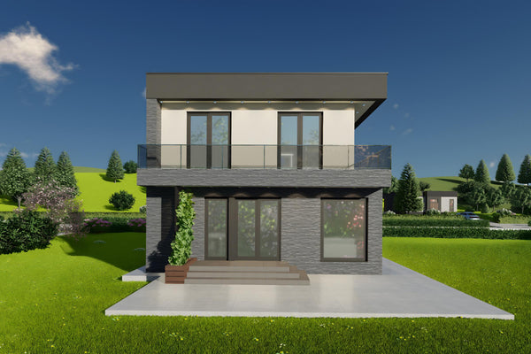 Constructie proiect casa cu geamuri mari din zidarie 200 mp poza 7