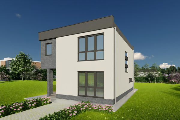 Constructie proiect casa cu geamuri mari din zidarie 200 mp poza 11