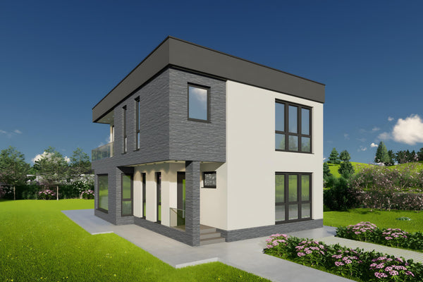 Constructie proiect casa cu geamuri mari din zidarie 200 mp poza 13