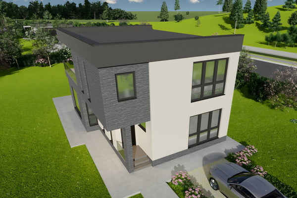 Constructie proiect casa cu geamuri mari din zidarie 200 mp poza 14