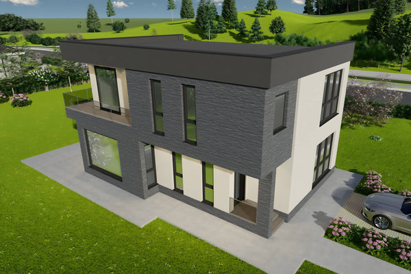 Constructie proiect casa cu geamuri mari din zidarie 200 mp poza 15