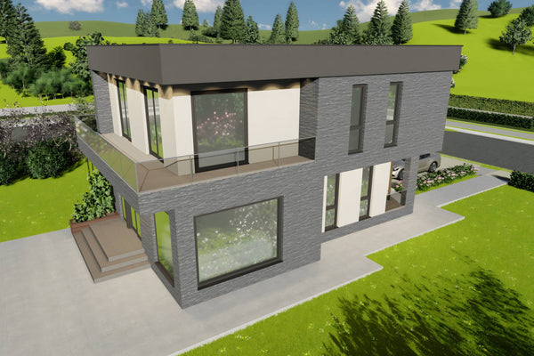 Constructie proiect casa cu geamuri mari din zidarie 200 mp poza 16