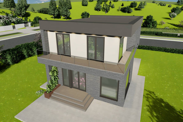 Constructie proiect casa cu geamuri mari din zidarie 200 mp poza 17