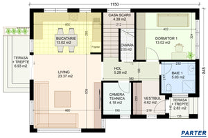 Constructie proiect casa cu geamuri mari din zidarie 200 mp - plan schita parter thumbnail