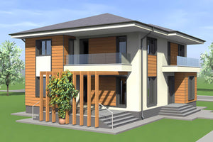 Constructie zidarie casa BCA sau caramida cu terase 285-108 - design exterior casa poza 2 thumbnail