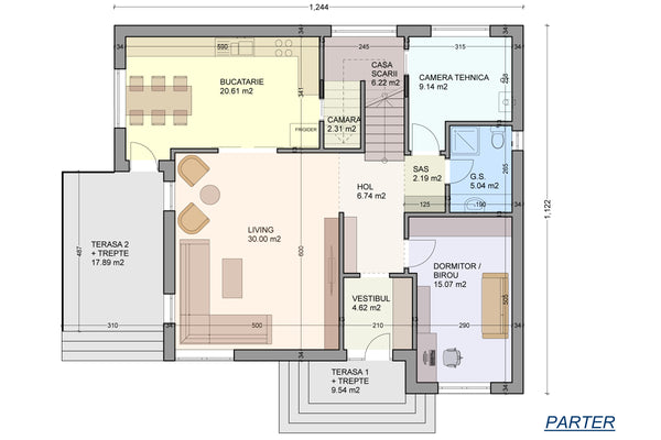 Constructie zidarie casa BCA sau caramida cu terase 285-108 - plan parter