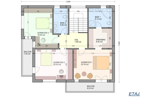 Constructie zidarie casa BCA sau caramida cu terase 285-108 - plan etaj