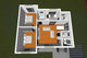 Constructie zidarie casa caramida 70 mp cu 3 camere 076-072 - compartimentare casa foto 3D 3