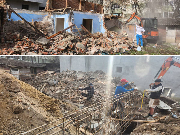 Demolare imobil vechi si trasare fundatie cu armare in santier Bucuresti