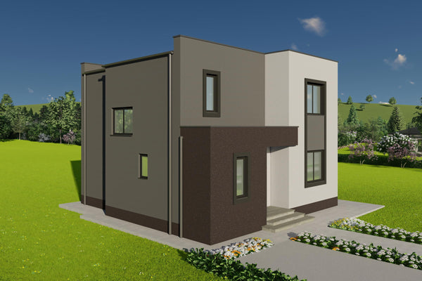 Detaliu arhitectural acoperis plat pentru constructie din zidarie moderna