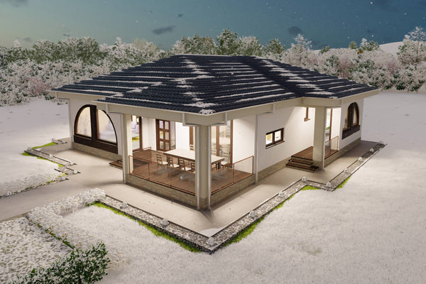 detaliu intrare principala cu terasa acoperita casa structura metalica