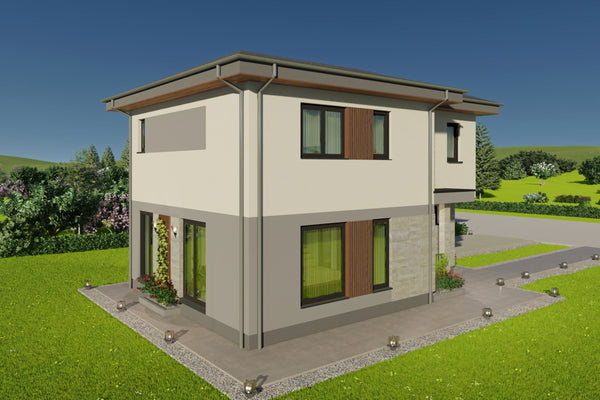 detaliu tencuiala decorativa si placari unitate locativa construita din profile tip C si U