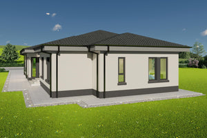Fatada bej cu elemente antracit proiect casa parter structura metalica thumbnail