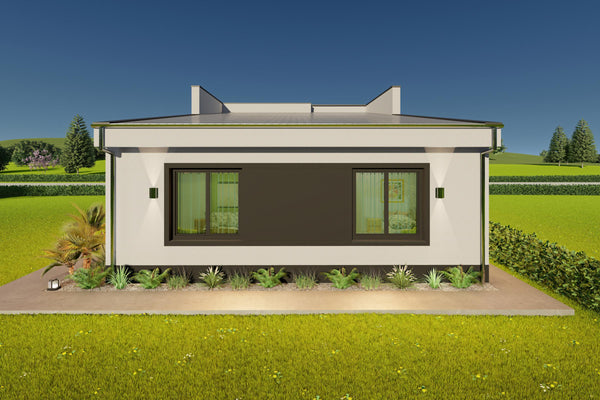 Fatada din spate proiect casa 150 mp parter cu acces intrare acoperit