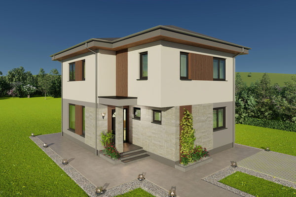 imagine 3D intrare principala si tamplarie imobil 160 mp