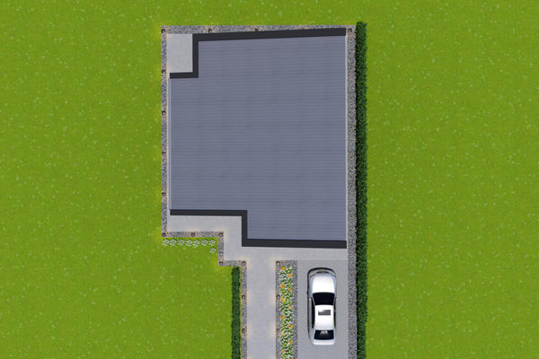 imagine aeriana acoperis inclinat proiect de casa fara etaj intr-o singura apa