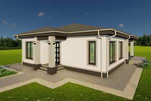 Imagine conceptuala ilustrand designul exterior echilibrat pentru proiect casa parter thumbnail